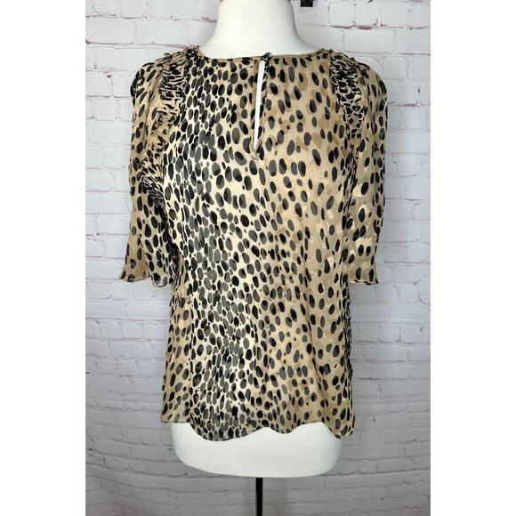 NEW Rebecca Taylor Leopard Short Sleeve Blouse Womens Large Silk Blend - Picture 1 of 8